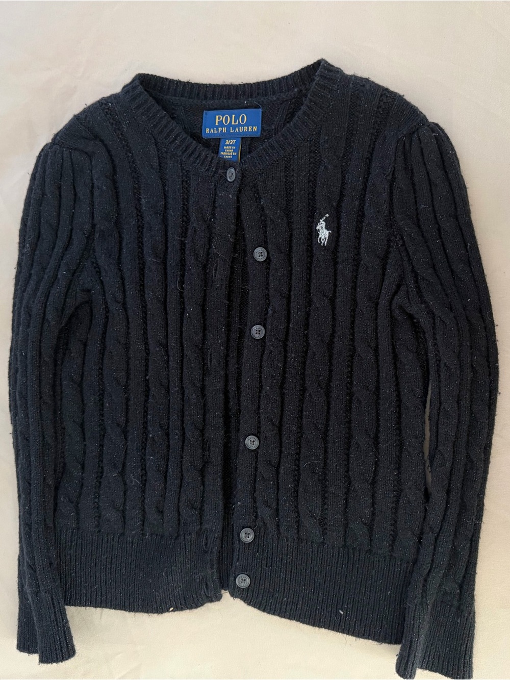 Polo by Ralph Lauren Black Cable-Knit Cardigan with White Pony size 3T